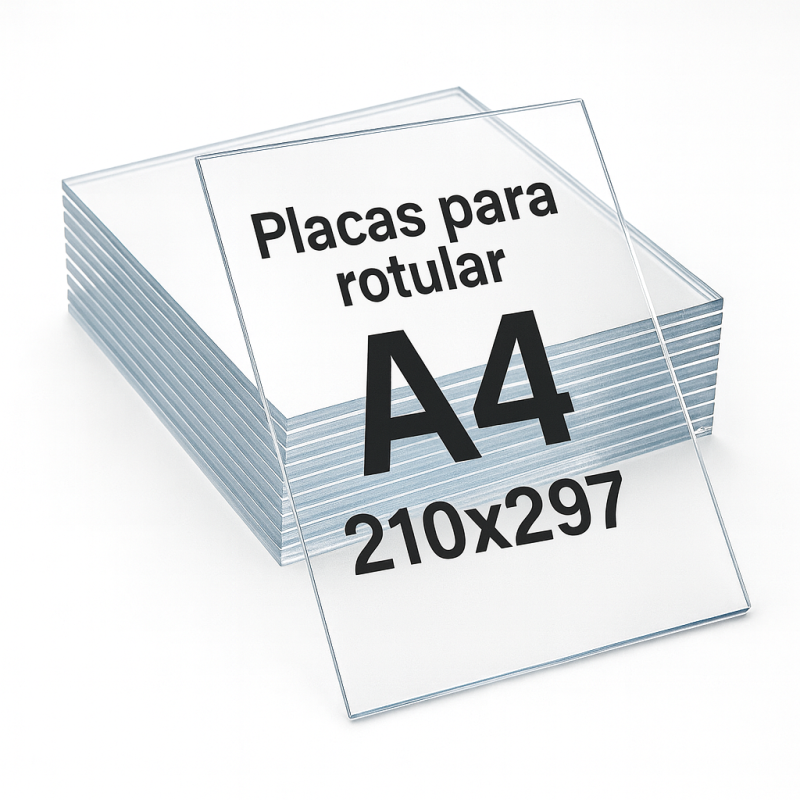 Metacrilato transparente A4 210x297 mm para rotular