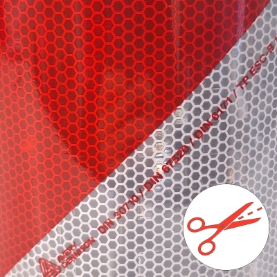 BANDA  REFLECTANTE CHEVRON BLANCO/ROJO 14,1 CM AL CORTE